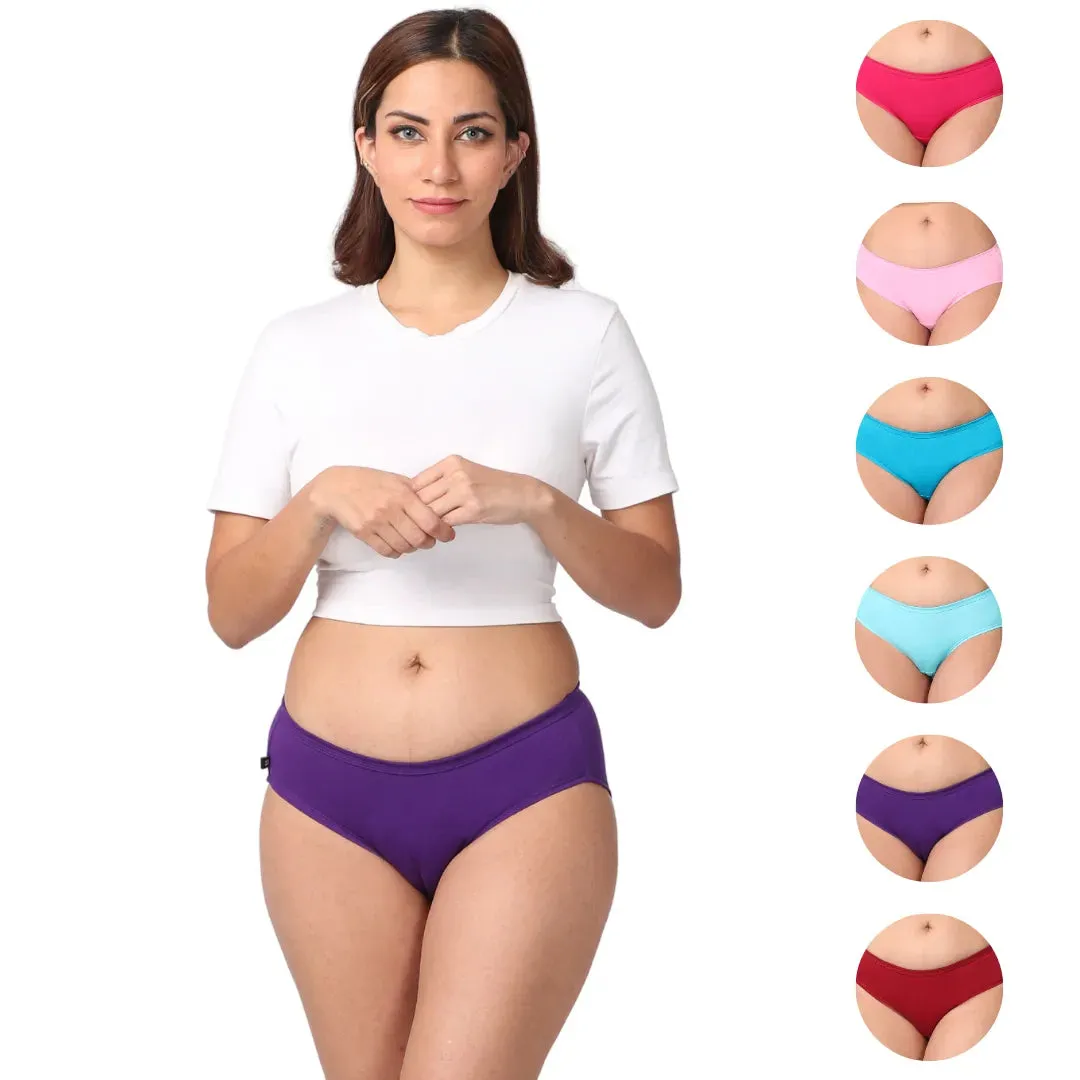 Mid Waist Cotton Underwear For Women | Full Hip Coverage | No Exposed Elastic At Waist & Thigh Round | Friction free | 6 Pack