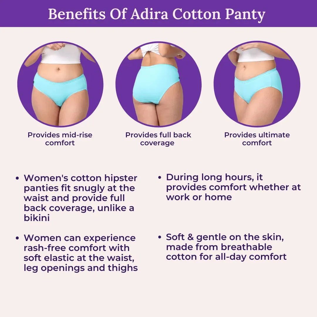 Mid Waist Cotton Underwear For Women | Full Hip Coverage | No Exposed Elastic At Waist & Thigh Round | Friction free | 6 Pack
