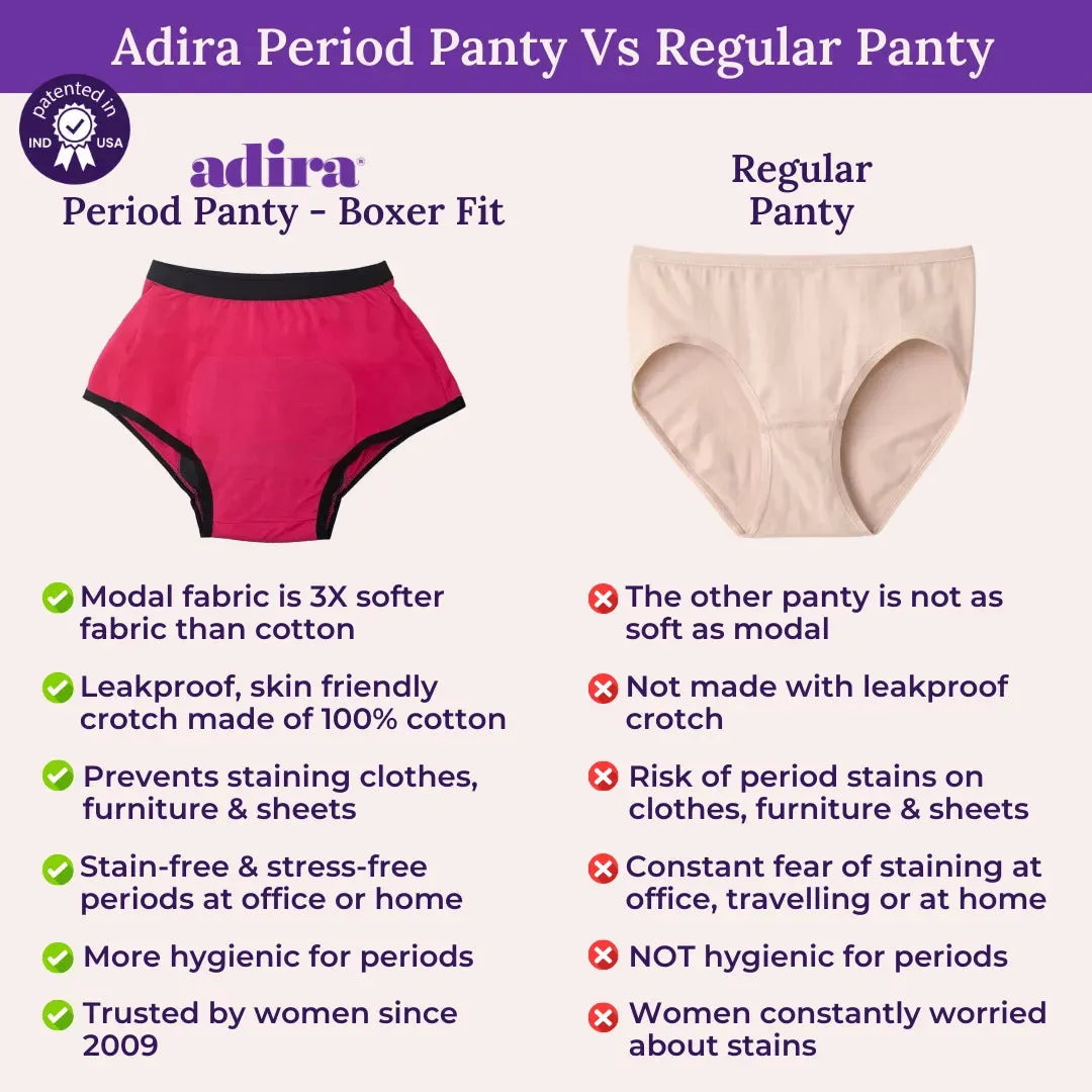 Modal Period Panty For Heavy Flow | Boxer Fit | Prevents Front, Back & Inner Thigh Stains