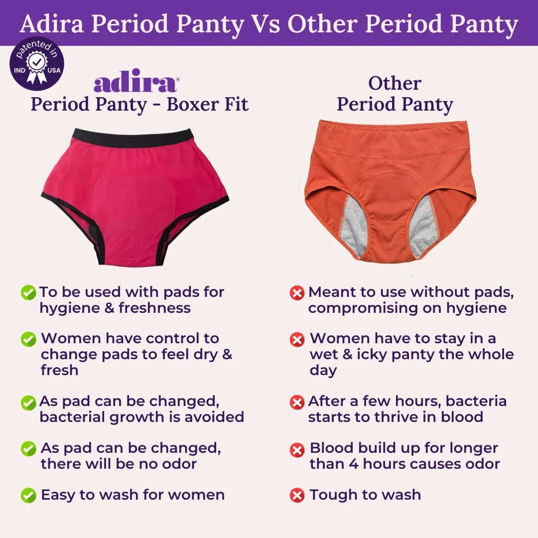Modal Period Panty For Heavy Flow | Boxer Fit | Prevents Front, Back & Inner Thigh Stains