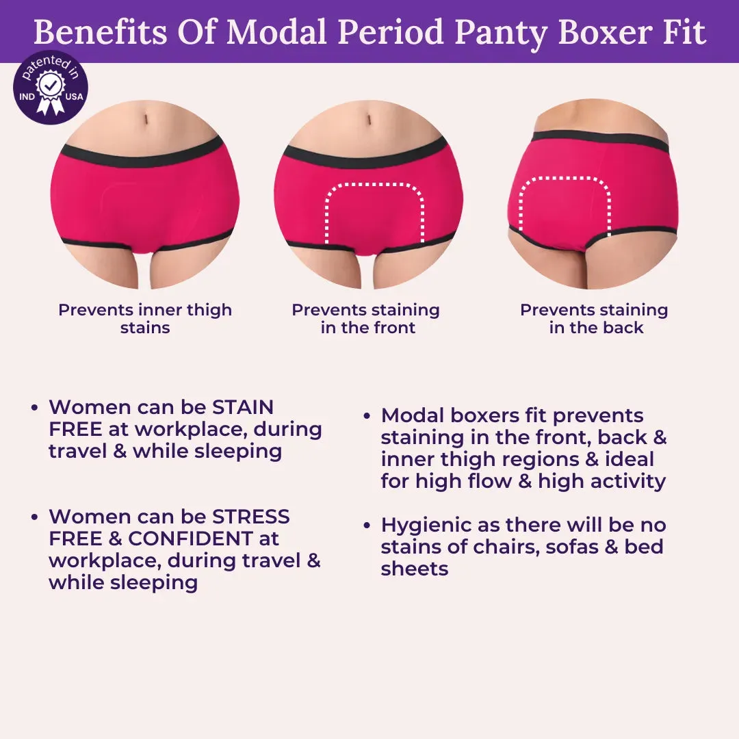 Modal Period Panty For Heavy Flow | Boxer Fit | Prevents Front, Back & Inner Thigh Stains