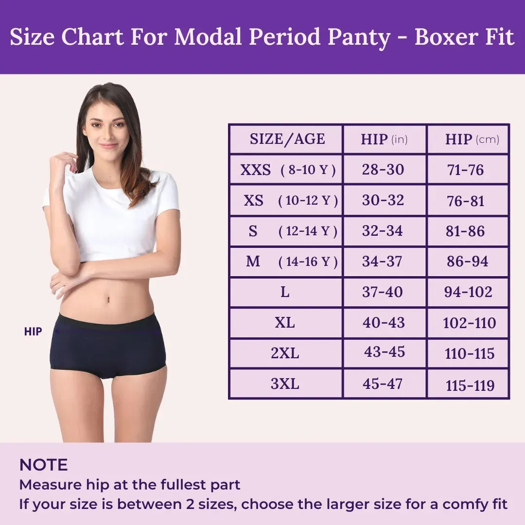 Modal Period Panty For Heavy Flow | Boxer Fit | Prevents Front, Back & Inner Thigh Stains