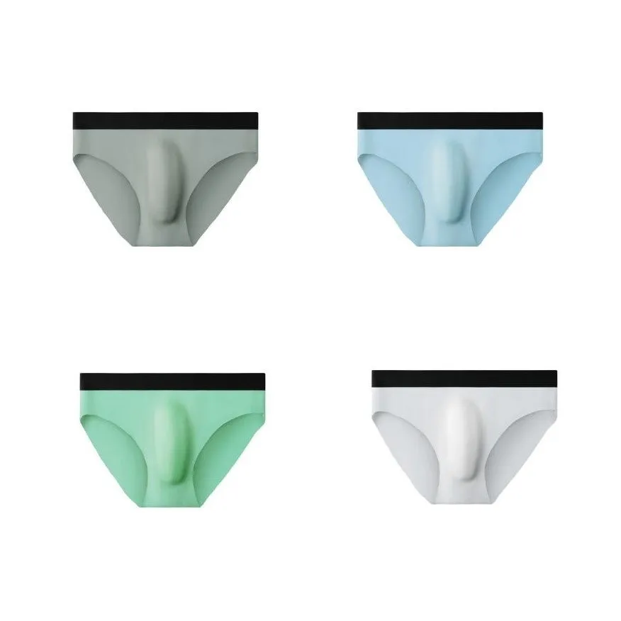 No chafe 3D Seamless Pouch - Men's Ultra Thin Ice silk Briefs (4-Pack) JEWYEE 406