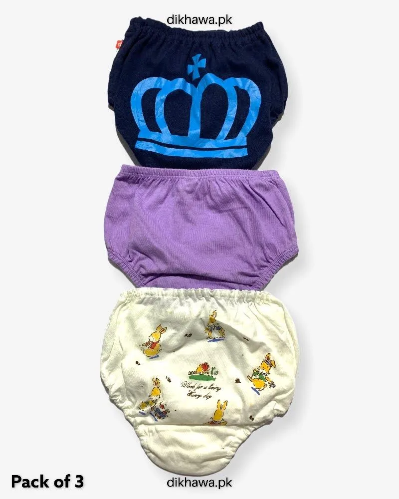 Pack of 3 Kids Panty Imported Stocklot Branded Girls Pure Cotton Printed Briefs Underwear Panty Combo
