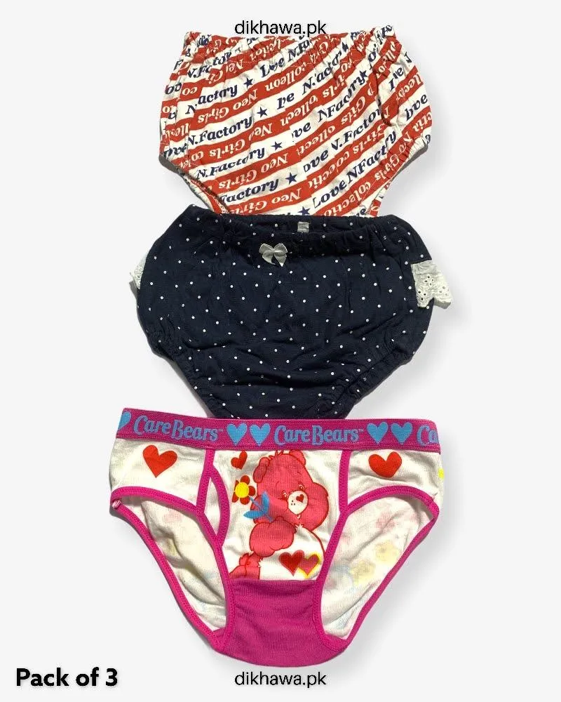 Pack of 3 Kids Panty Imported Stocklot Branded Girls Pure Cotton Printed Briefs Underwear Panty Combo