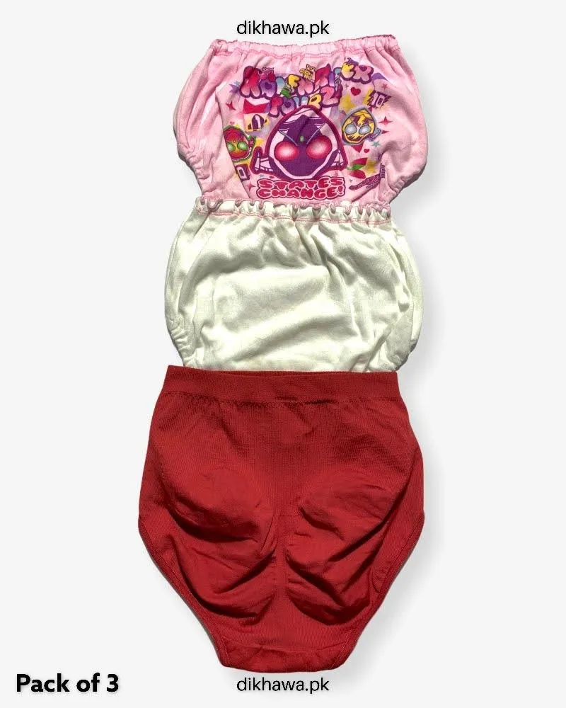Pack of 3 Kids Panty Imported Stocklot Branded Girls Pure Cotton Printed Briefs Underwear Panty Combo