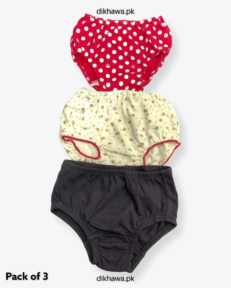 Pack of 3 Kids Panty Imported Stocklot Branded Girls Pure Cotton Printed Briefs Underwear Panty Combo