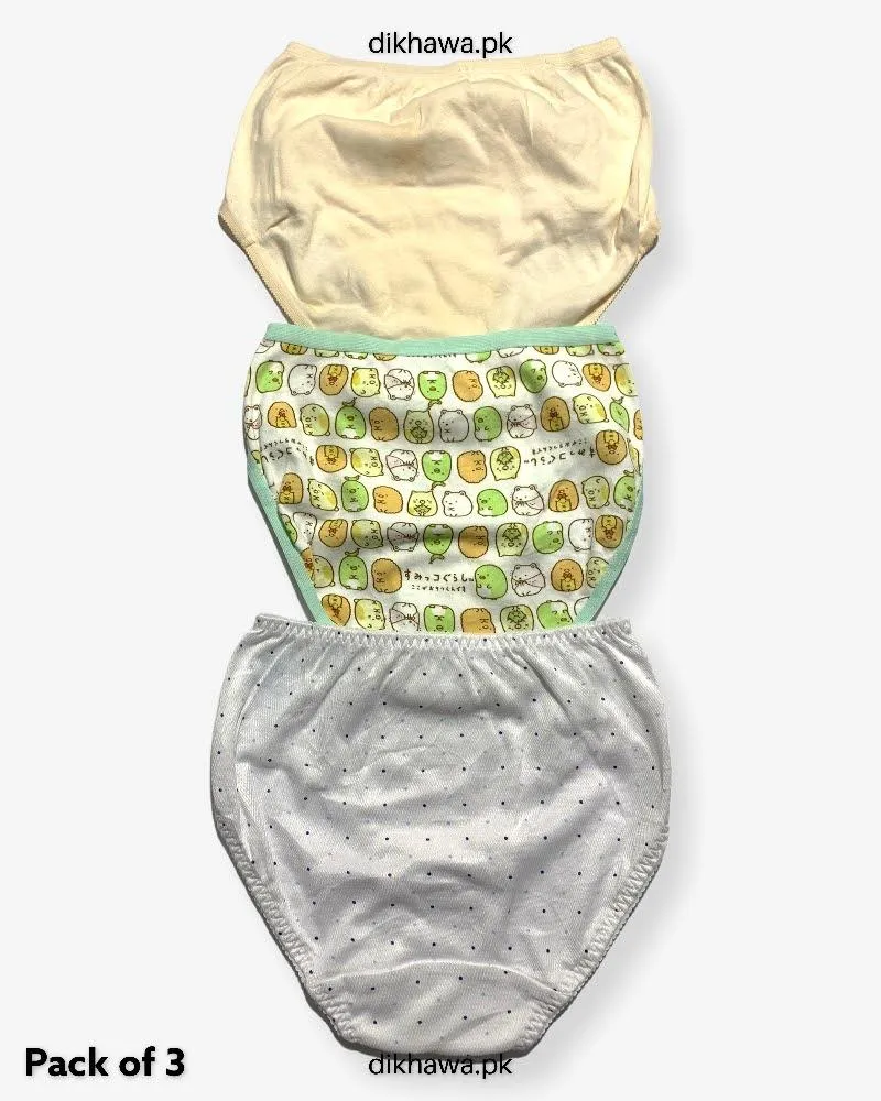 Pack of 3 Kids Panty Imported Stocklot Branded Girls Pure Cotton Printed Briefs Underwear Panty Combo