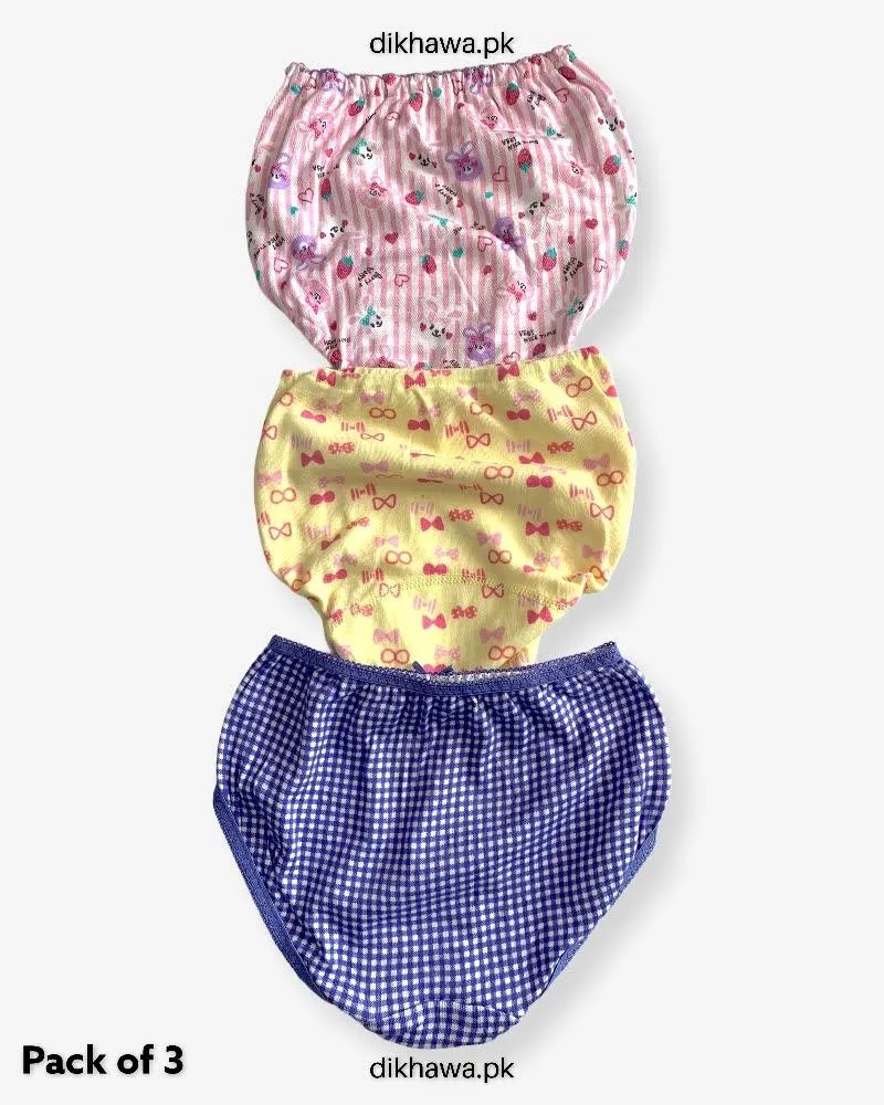 Pack of 3 Kids Panty Imported Stocklot Branded Girls Pure Cotton Printed Briefs Underwear Panty Combo