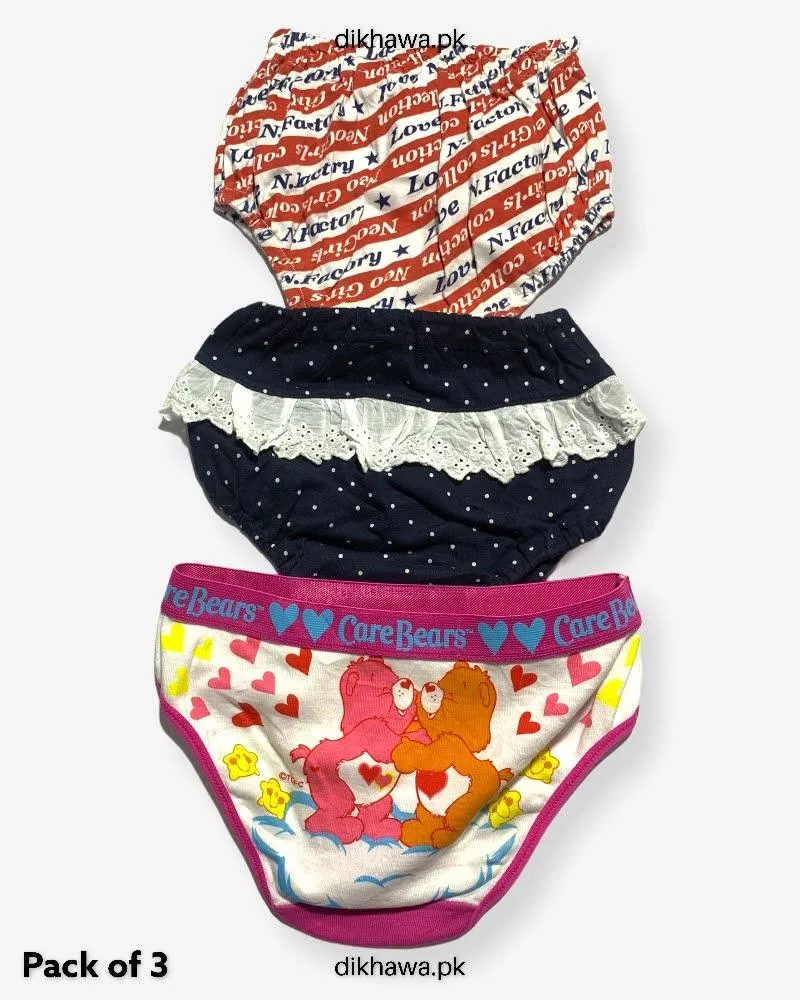 Pack of 3 Kids Panty Imported Stocklot Branded Girls Pure Cotton Printed Briefs Underwear Panty Combo