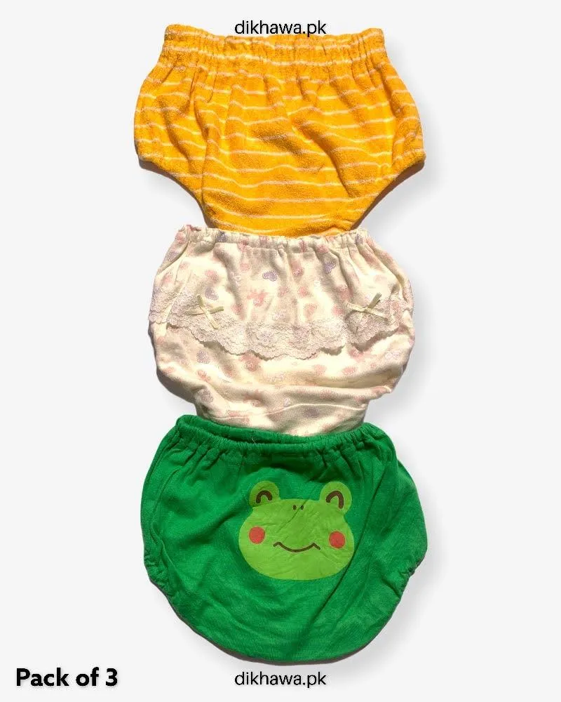 Pack of 3 Kids Panty Imported Stocklot Branded Girls Pure Cotton Printed Briefs Underwear Panty Combo