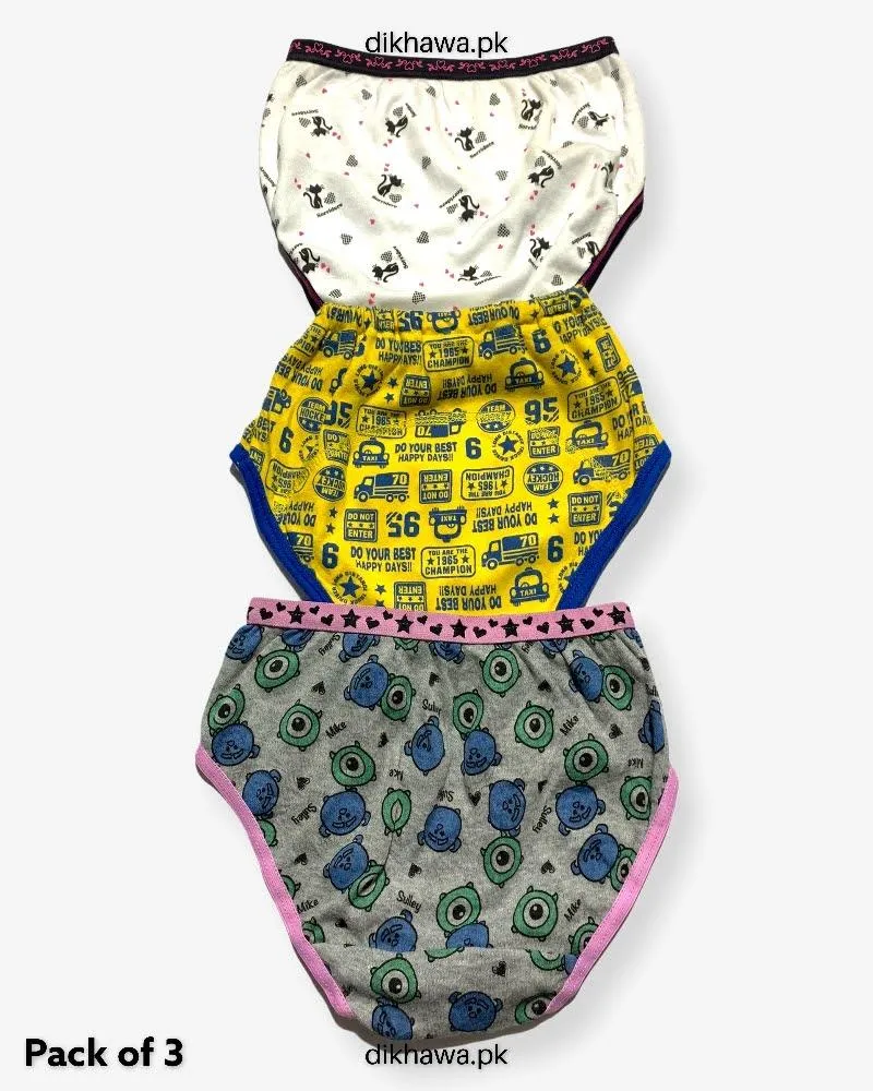 Pack of 3 Kids Panty Imported Stocklot Branded Girls Pure Cotton Printed Briefs Underwear Panty Combo