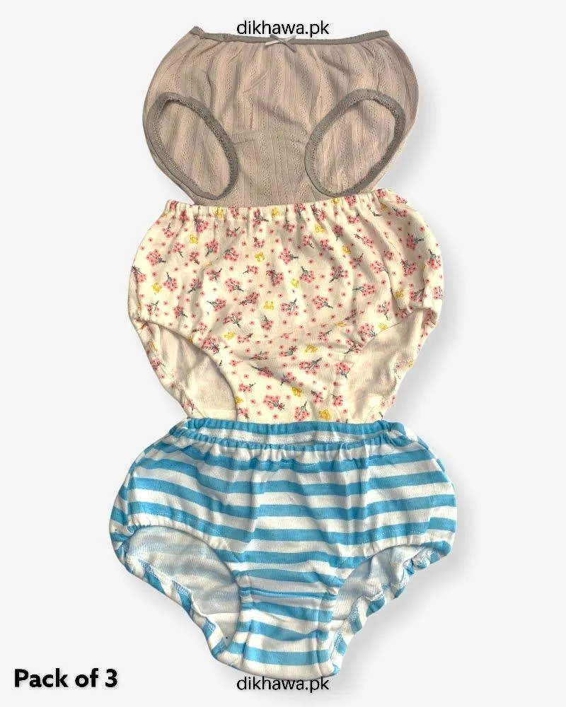 Pack of 3 Kids Panty Imported Stocklot Branded Girls Pure Cotton Printed Briefs Underwear Panty Combo