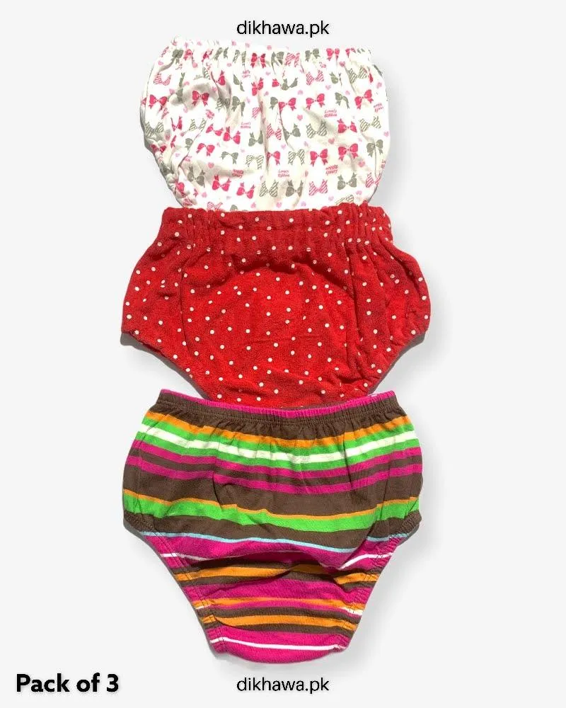 Pack of 3 Kids Panty Imported Stocklot Branded Girls Pure Cotton Printed Briefs Underwear Panty Combo
