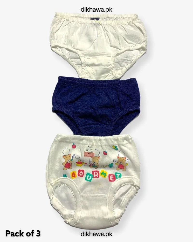 Pack of 3 Kids Panty Imported Stocklot Branded Girls Pure Cotton Printed Briefs Underwear Panty Combo