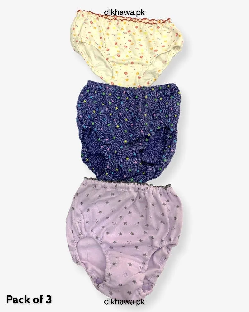 Pack of 3 Kids Panty Imported Stocklot Branded Girls Pure Cotton Printed Briefs Underwear Panty Combo