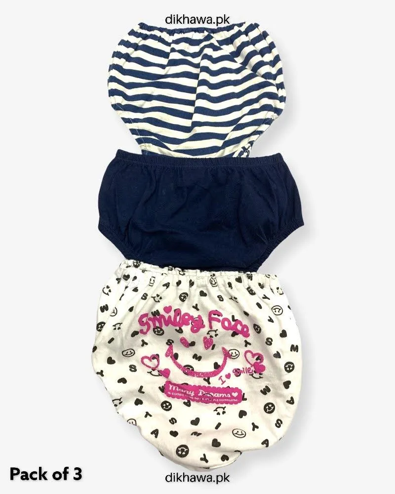 Pack of 3 Kids Panty Imported Stocklot Branded Girls Pure Cotton Printed Briefs Underwear Panty Combo