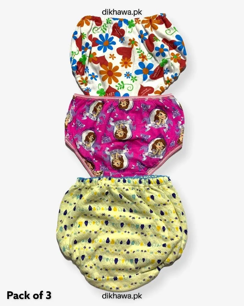 Pack of 3 Kids Panty Imported Stocklot Branded Girls Pure Cotton Printed Briefs Underwear Panty Combo