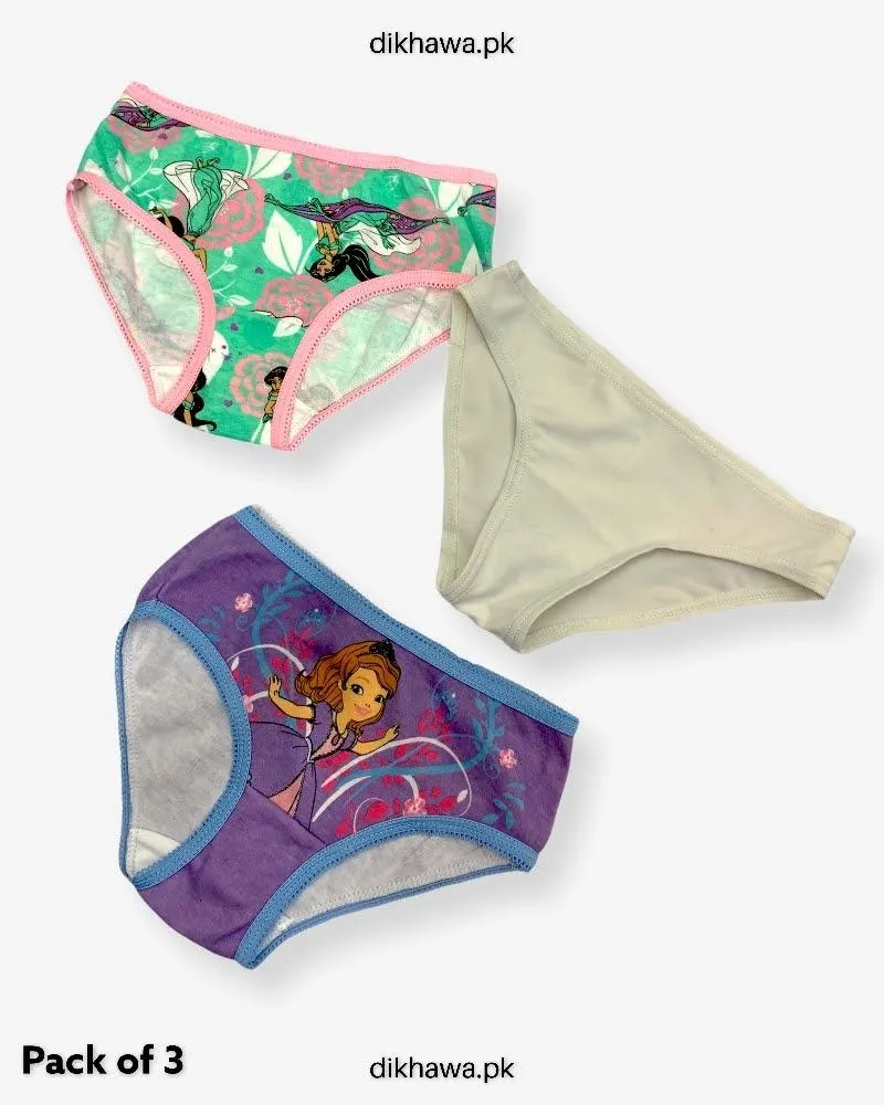 Pack of 3 Kids Panty Imported Stocklot Branded Girls Pure Cotton Printed Briefs Underwear Panty Combo