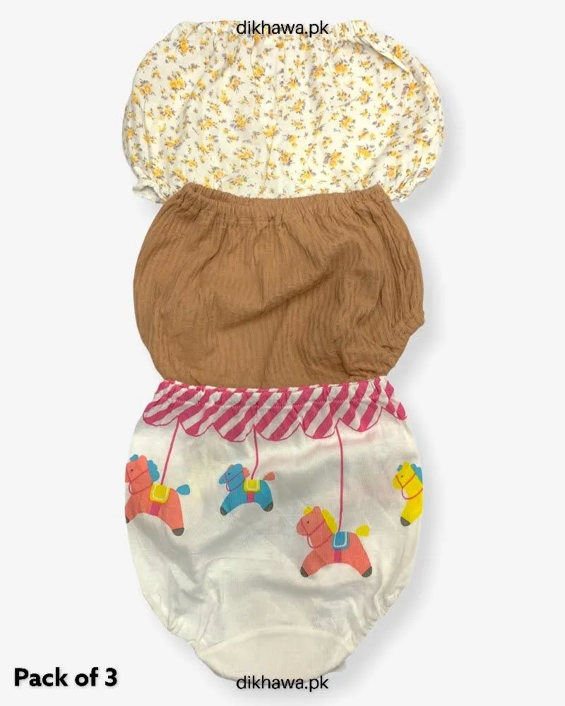 Pack of 3 Kids Panty Imported Stocklot Branded Girls Pure Cotton Printed Briefs Underwear Panty Combo