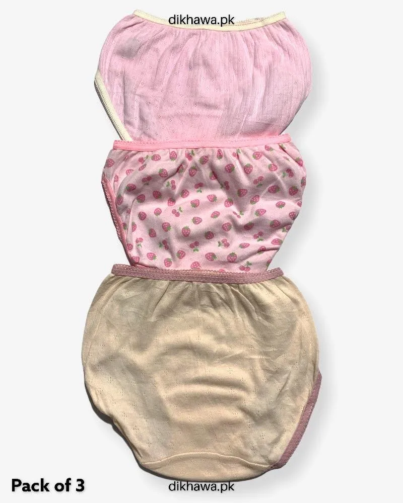Pack of 3 Kids Panty Imported Stocklot Branded Girls Pure Cotton Printed Briefs Underwear Panty Combo