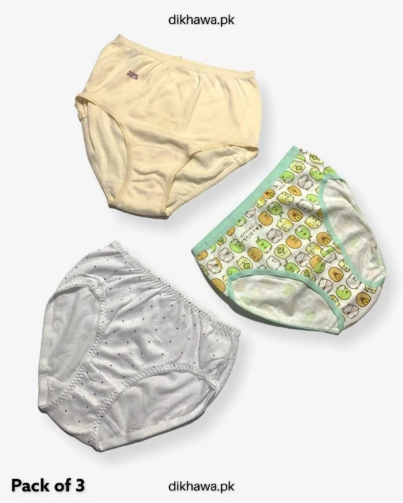 Pack of 3 Kids Panty Imported Stocklot Branded Girls Pure Cotton Printed Briefs Underwear Panty Combo