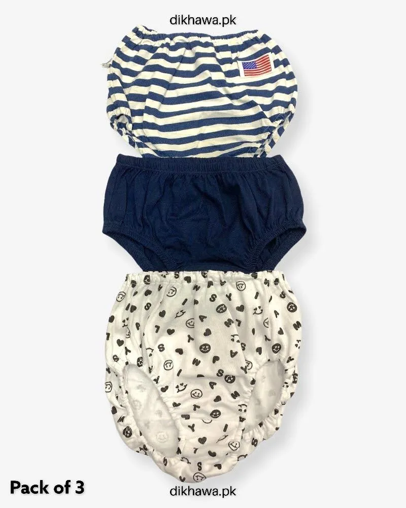 Pack of 3 Kids Panty Imported Stocklot Branded Girls Pure Cotton Printed Briefs Underwear Panty Combo
