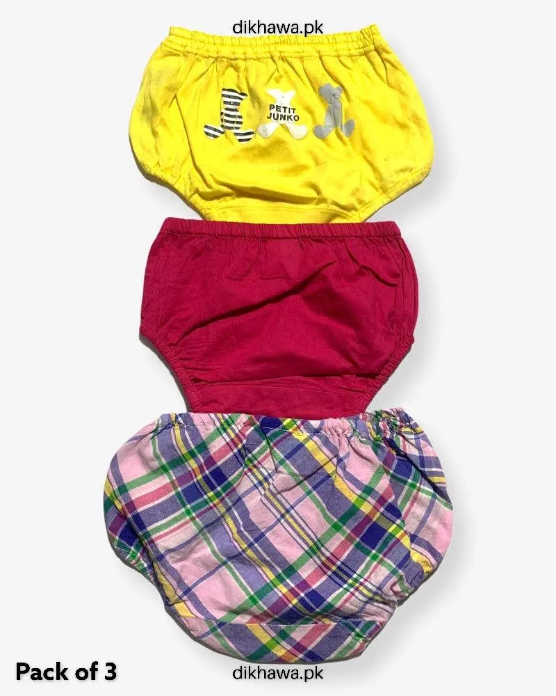 Pack of 3 Kids Panty Imported Stocklot Branded Girls Pure Cotton Printed Briefs Underwear Panty Combo
