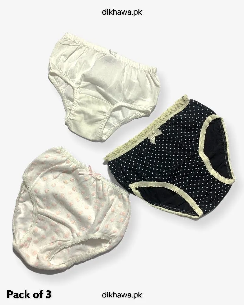 Pack of 3 Kids Panty Imported Stocklot Branded Girls Pure Cotton Printed Briefs Underwear Panty Combo