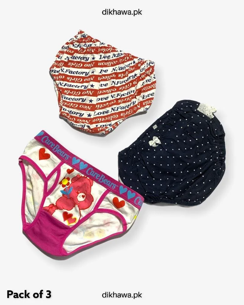 Pack of 3 Kids Panty Imported Stocklot Branded Girls Pure Cotton Printed Briefs Underwear Panty Combo