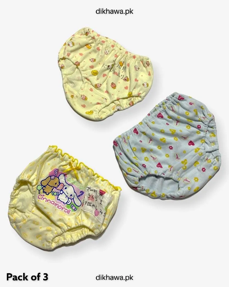 Pack of 3 Kids Panty Imported Stocklot Branded Girls Pure Cotton Printed Briefs Underwear Panty Combo
