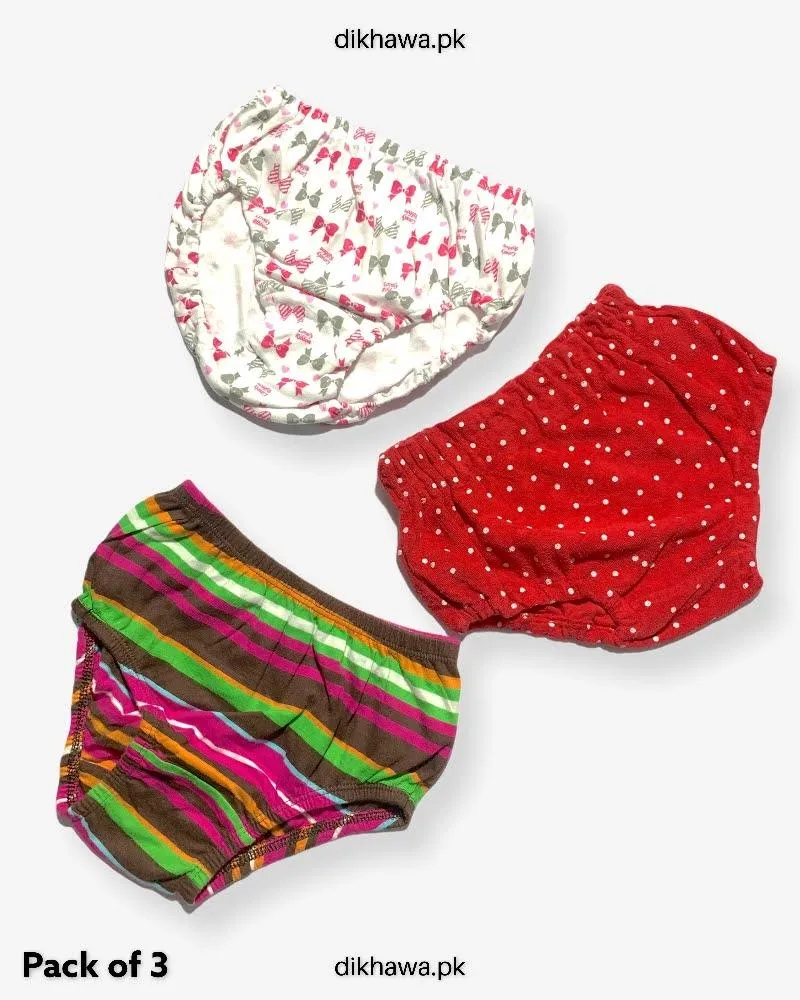 Pack of 3 Kids Panty Imported Stocklot Branded Girls Pure Cotton Printed Briefs Underwear Panty Combo