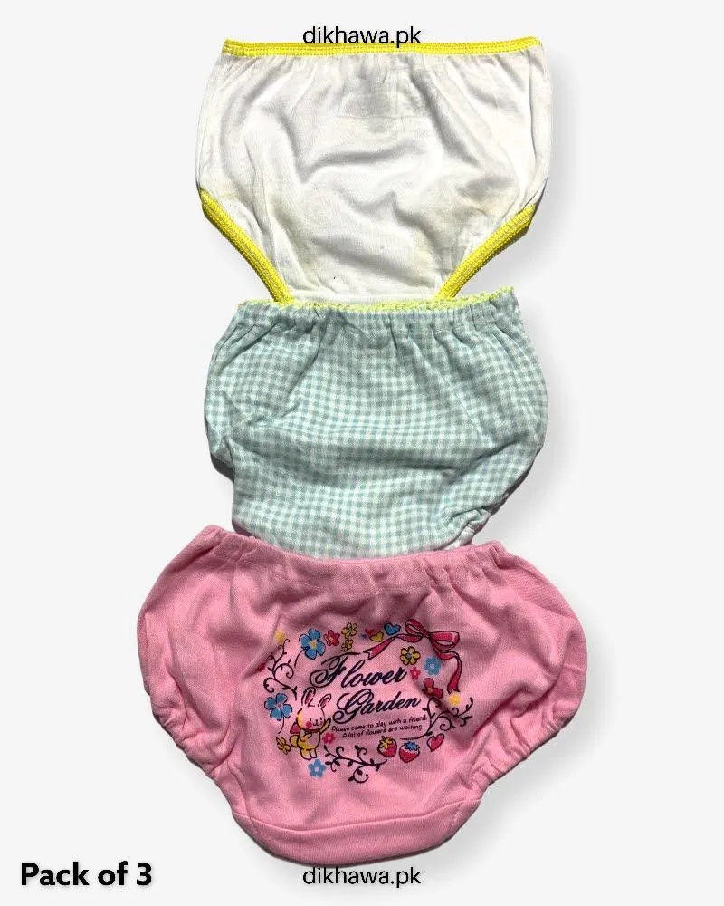 Pack of 3 Kids Panty Imported Stocklot Branded Girls Pure Cotton Printed Briefs Underwear Panty Combo