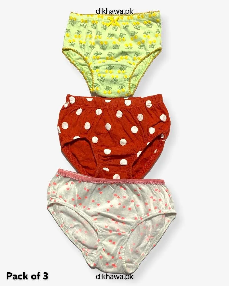 Pack of 3 Kids Panty Imported Stocklot Branded Girls Pure Cotton Printed Briefs Underwear Panty Combo