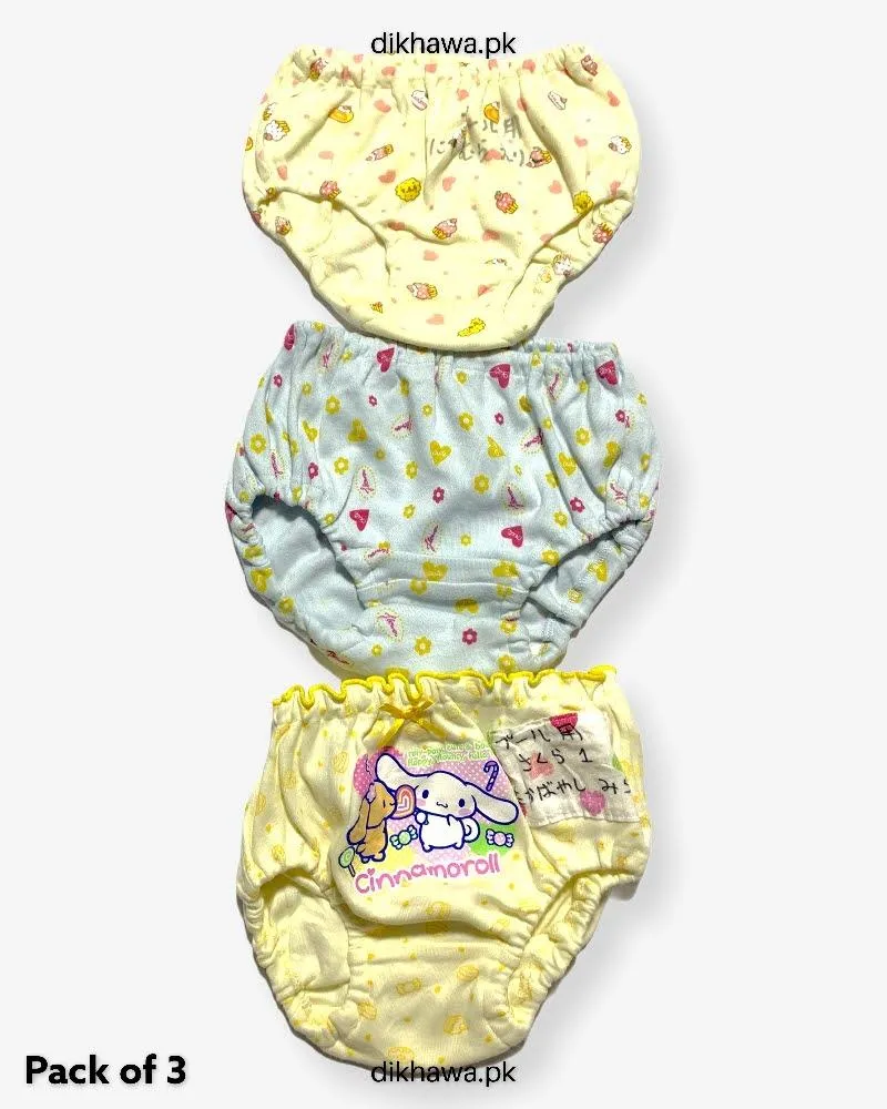 Pack of 3 Kids Panty Imported Stocklot Branded Girls Pure Cotton Printed Briefs Underwear Panty Combo