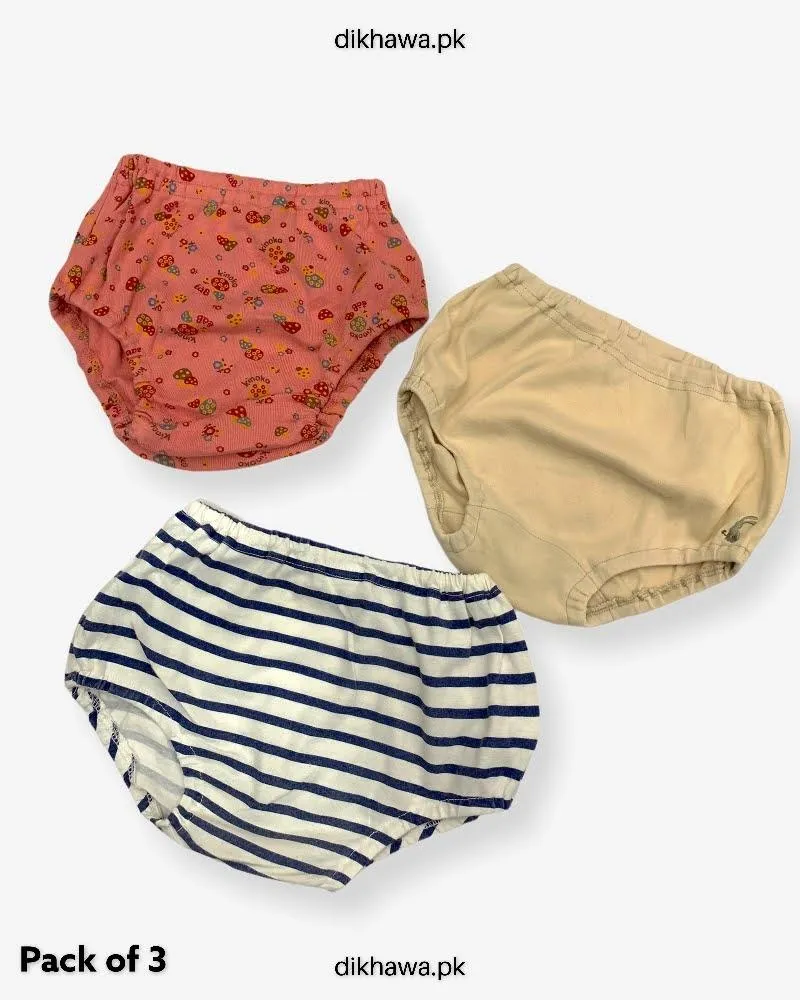 Pack of 3 Kids Panty Imported Stocklot Branded Girls Pure Cotton Printed Briefs Underwear Panty Combo