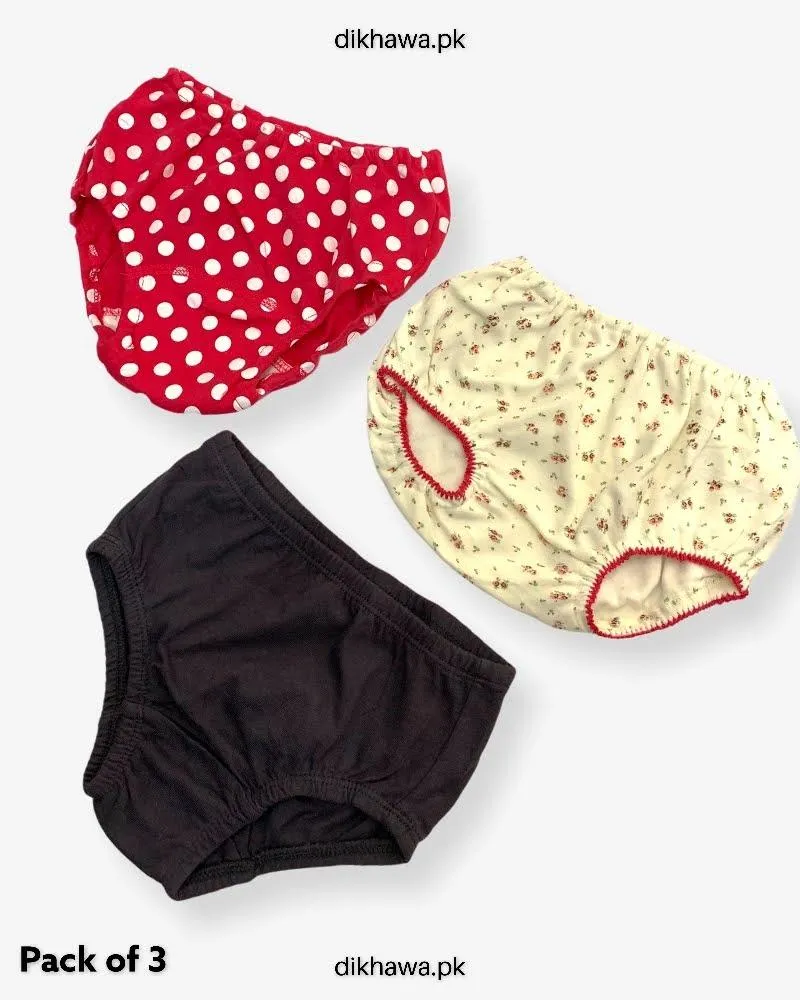 Pack of 3 Kids Panty Imported Stocklot Branded Girls Pure Cotton Printed Briefs Underwear Panty Combo