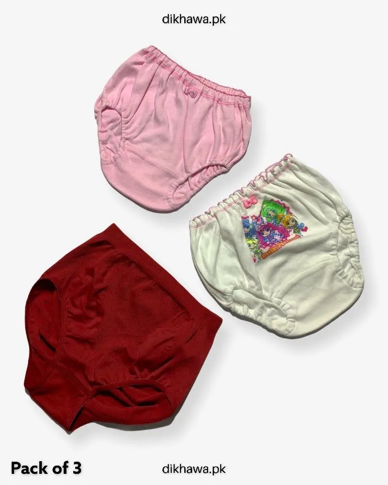 Pack of 3 Kids Panty Imported Stocklot Branded Girls Pure Cotton Printed Briefs Underwear Panty Combo
