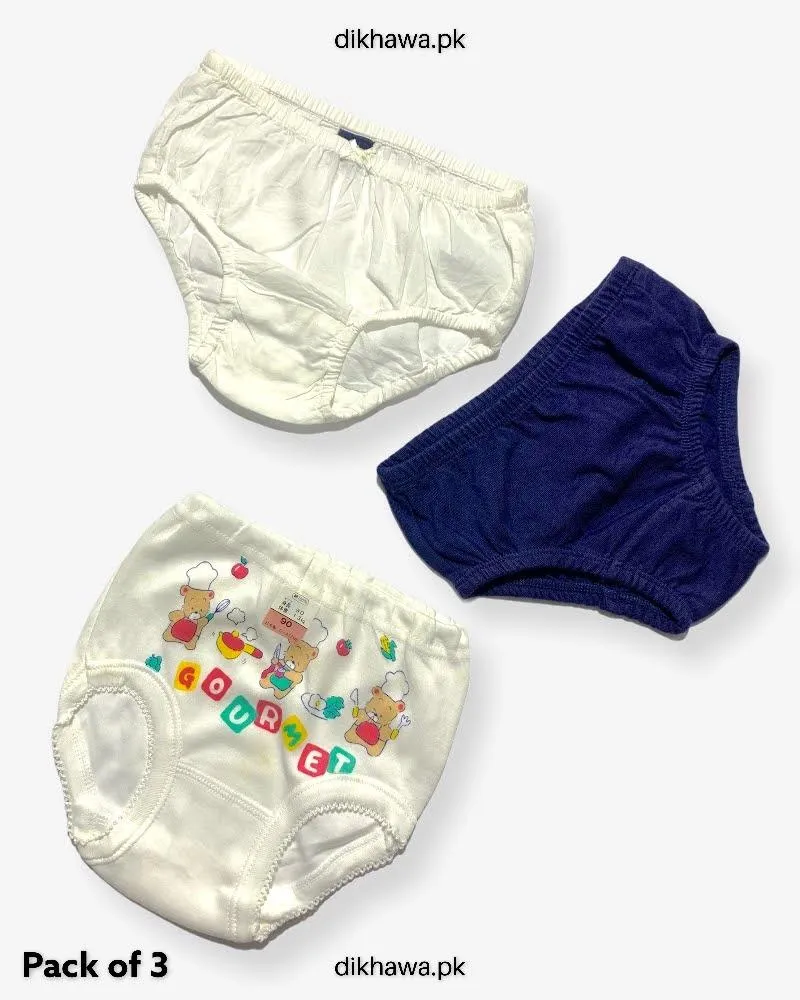 Pack of 3 Kids Panty Imported Stocklot Branded Girls Pure Cotton Printed Briefs Underwear Panty Combo