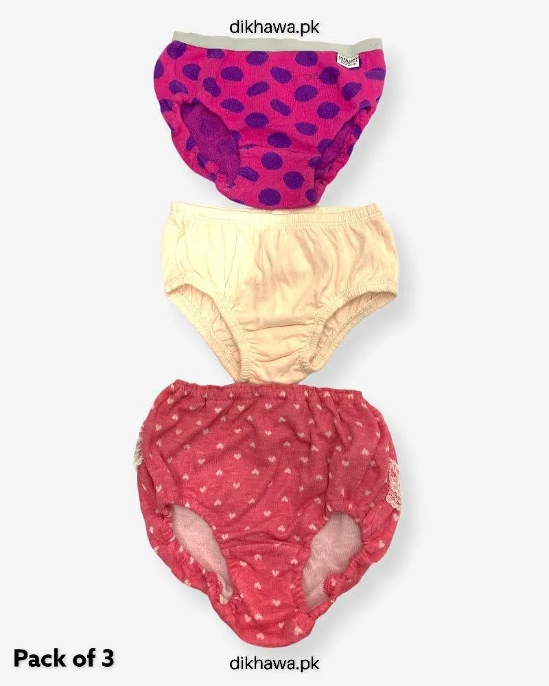 Pack of 3 Kids Panty Imported Stocklot Branded Girls Pure Cotton Printed Briefs Underwear Panty Combo