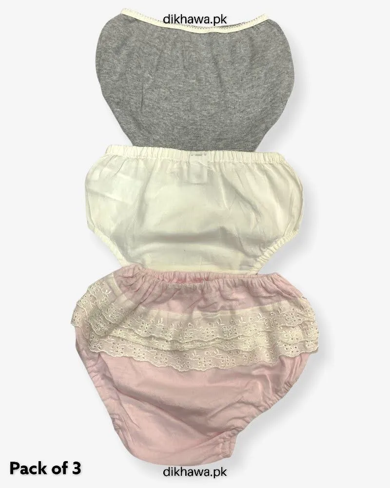 Pack of 3 Kids Panty Imported Stocklot Branded Girls Pure Cotton Printed Briefs Underwear Panty Combo