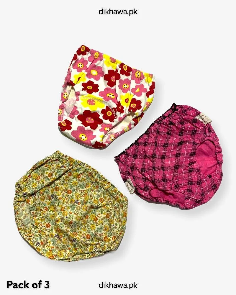 Pack of 3 Kids Panty Imported Stocklot Branded Girls Pure Cotton Printed Briefs Underwear Panty Combo
