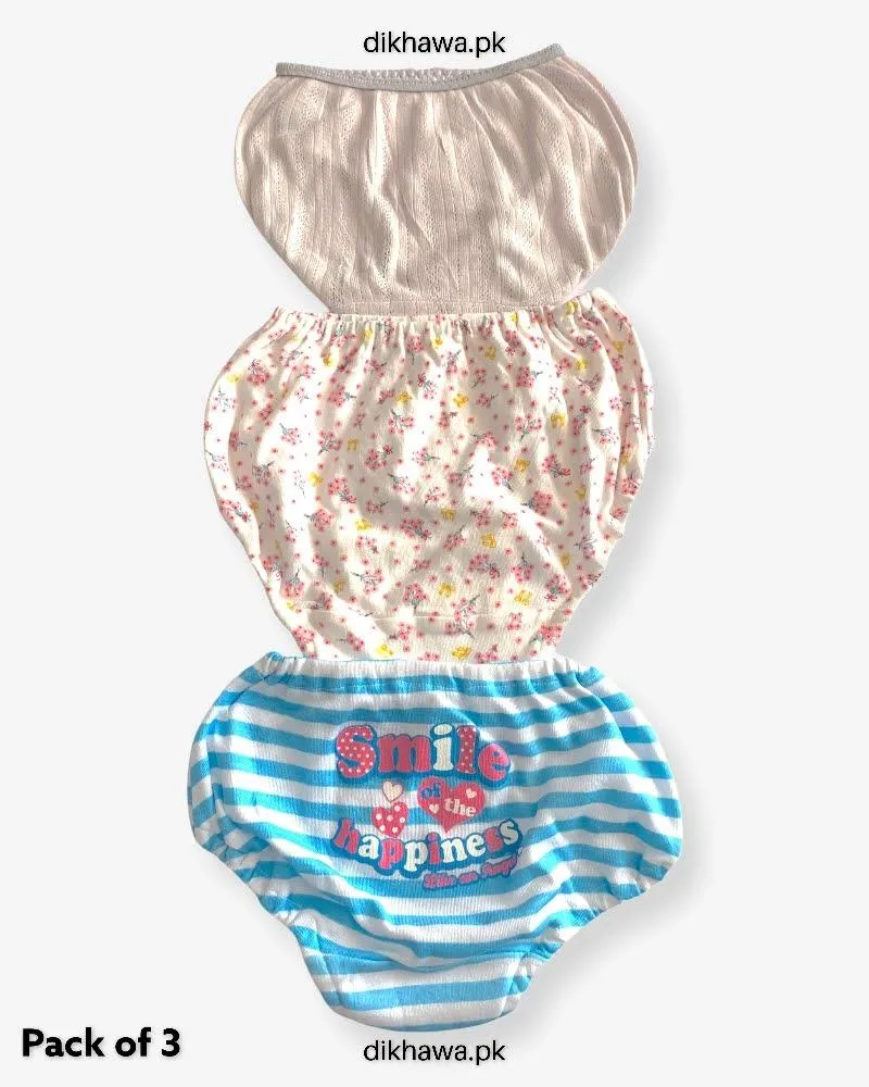 Pack of 3 Kids Panty Imported Stocklot Branded Girls Pure Cotton Printed Briefs Underwear Panty Combo