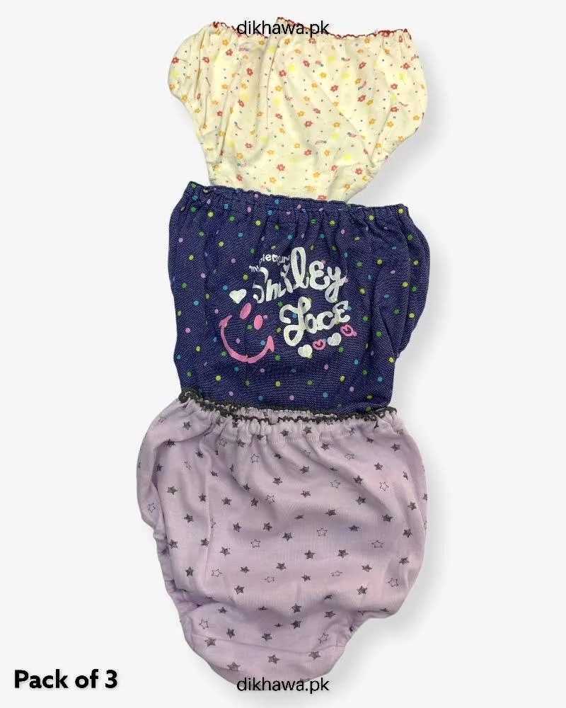 Pack of 3 Kids Panty Imported Stocklot Branded Girls Pure Cotton Printed Briefs Underwear Panty Combo