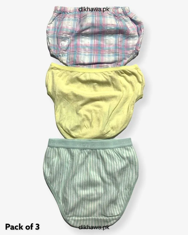 Pack of 3 Kids Panty Imported Stocklot Branded Girls Pure Cotton Printed Briefs Underwear Panty Combo