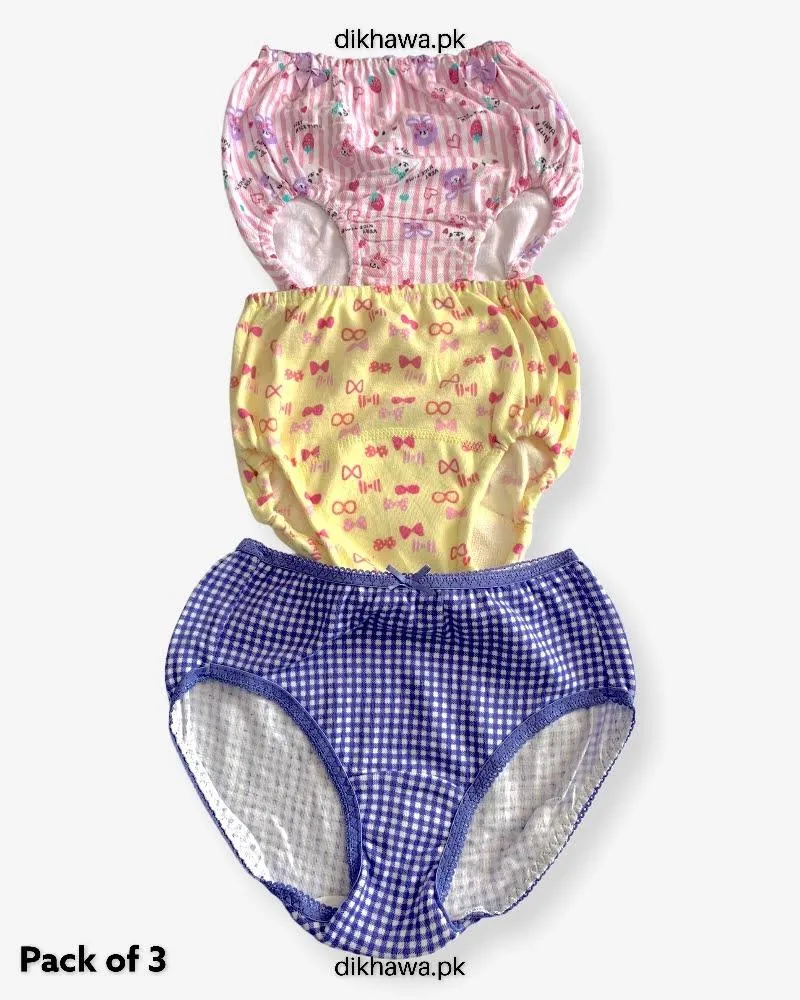 Pack of 3 Kids Panty Imported Stocklot Branded Girls Pure Cotton Printed Briefs Underwear Panty Combo
