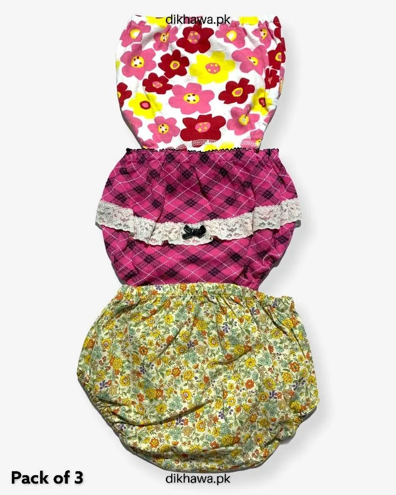 Pack of 3 Kids Panty Imported Stocklot Branded Girls Pure Cotton Printed Briefs Underwear Panty Combo