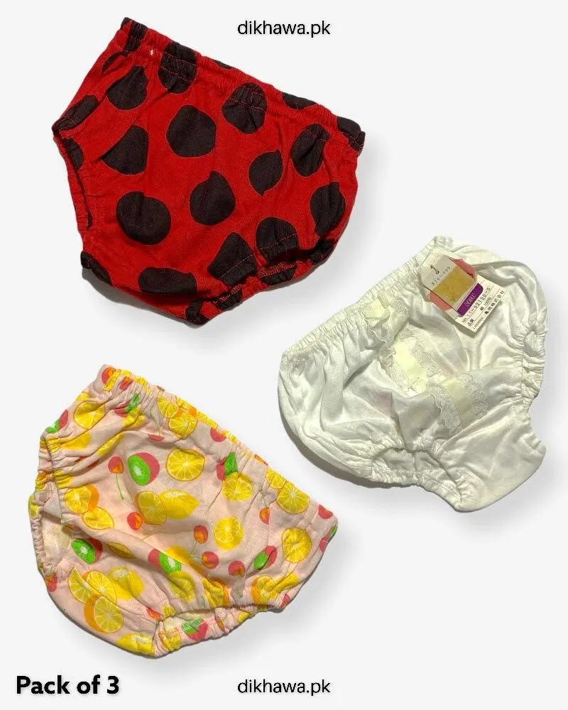Pack of 3 Kids Panty Imported Stocklot Branded Girls Pure Cotton Printed Briefs Underwear Panty Combo