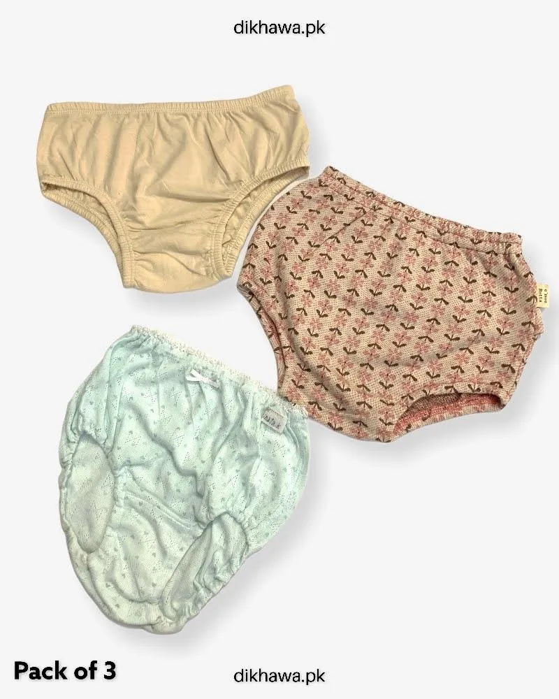Pack of 3 Kids Panty Imported Stocklot Branded Girls Pure Cotton Printed Briefs Underwear Panty Combo