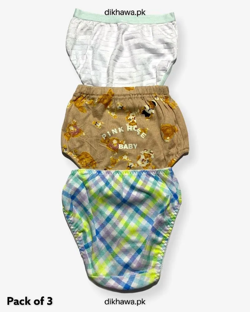 Pack of 3 Kids Panty Imported Stocklot Branded Girls Pure Cotton Printed Briefs Underwear Panty Combo